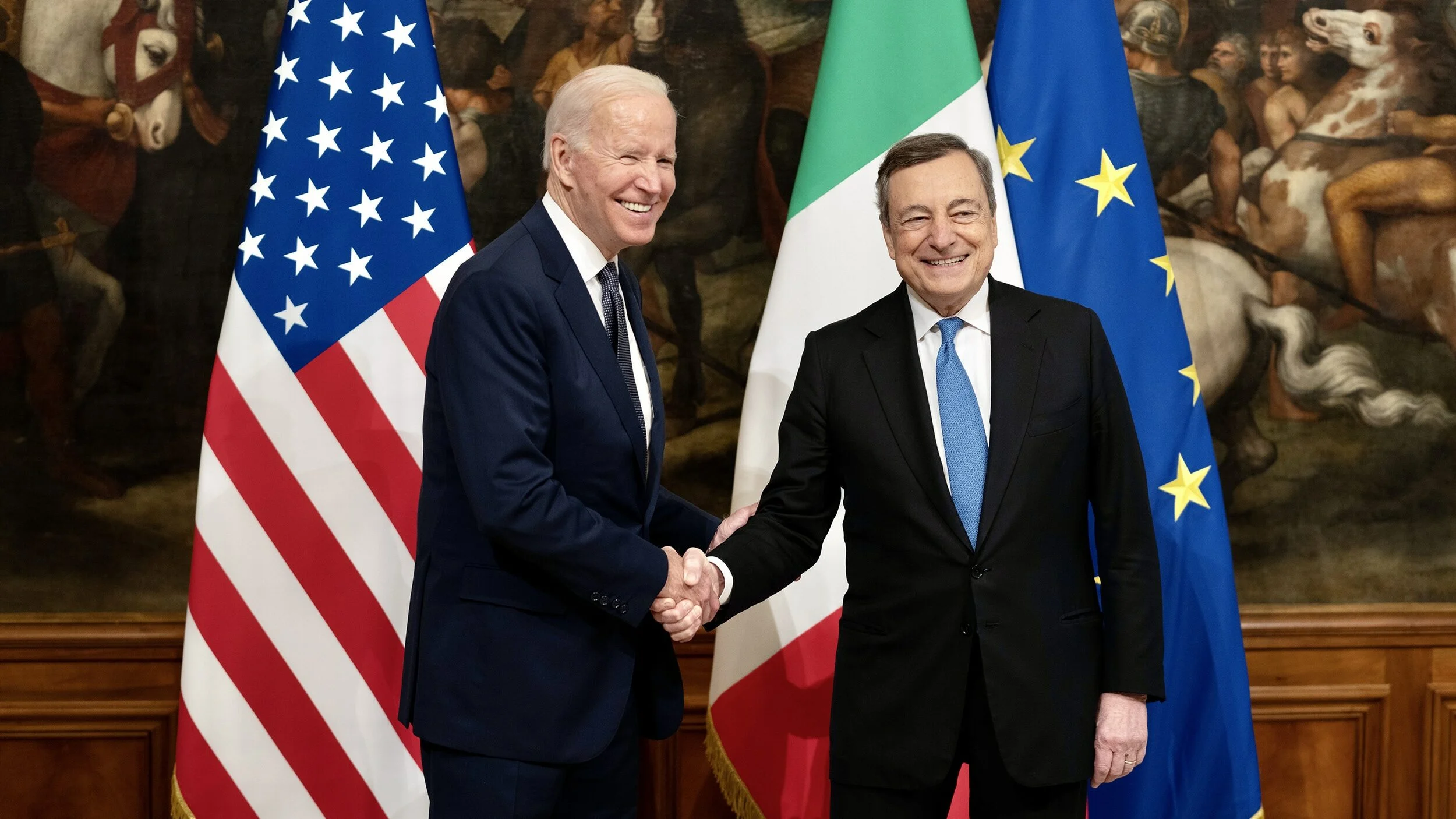 Il premier Mario Draghi e il presidente Usa, Joe Biden